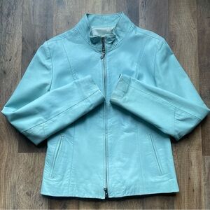 VTG Pelleteria Toscana Vera Pelle Firenze  turquoise Leather Women Jacket